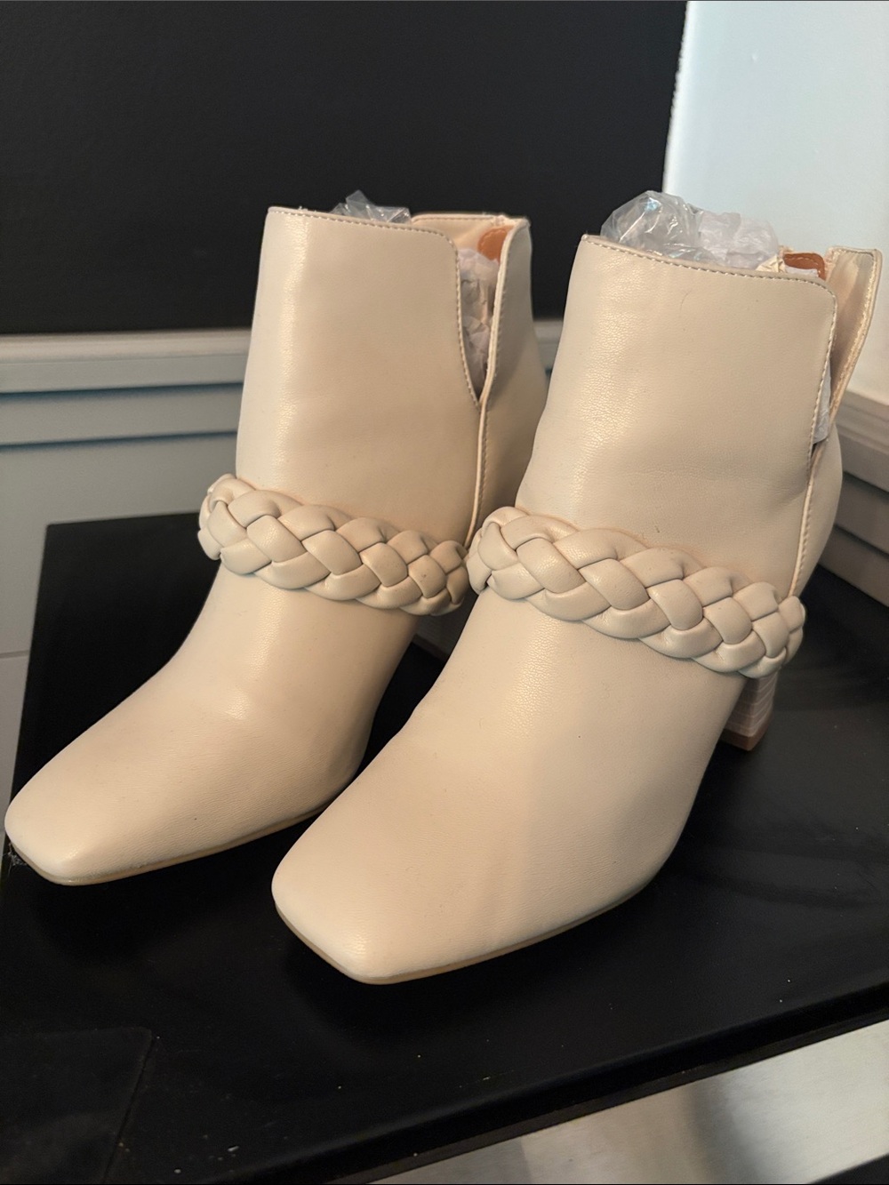Dolce Vita Cream Braided-Trim Ankle Booties